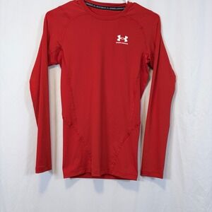 Under Armour Shirt HeatGear Compression Red Long Sleeve Athletic Mens Size Small